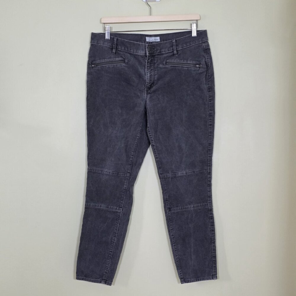 Ann Taylor Loft Pants Womens 12 Gray Corduroy Modern Skinny Ankle Cotton Stretch